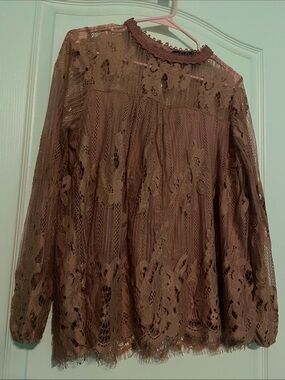 Dusty Rose Lace Long-Sleeve Blouse